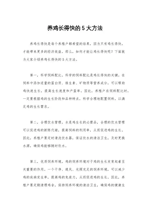 养鸡长得快的5大方法