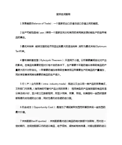 国际贸易学 名词解释