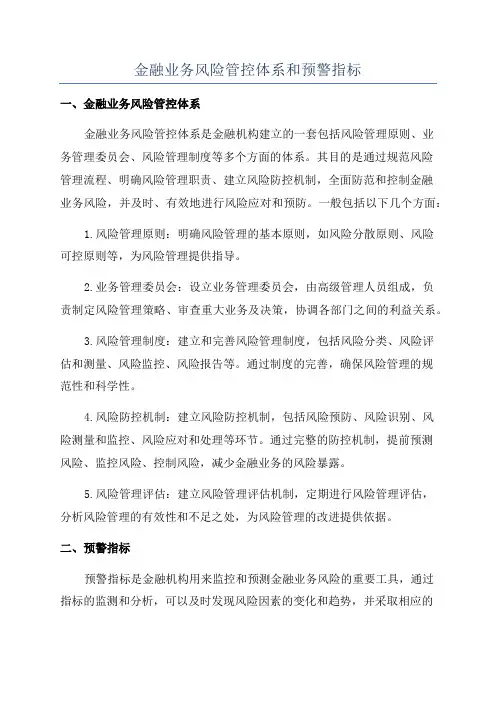 金融业务风险管控体系和预警指标