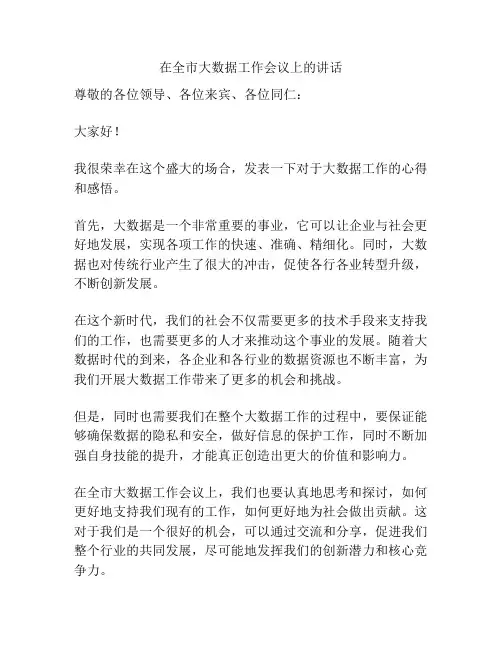 在全市大数据工作会议上的讲话