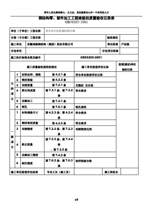 钢结构工程检验批质量验收记录表