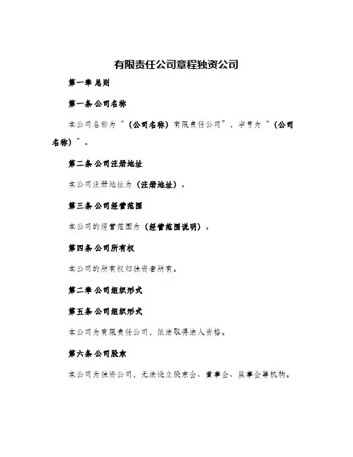 2024年有限责任公司章程独资公司