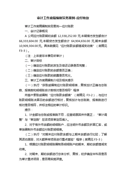 审计工作底稿编制实务案例-应付帐款