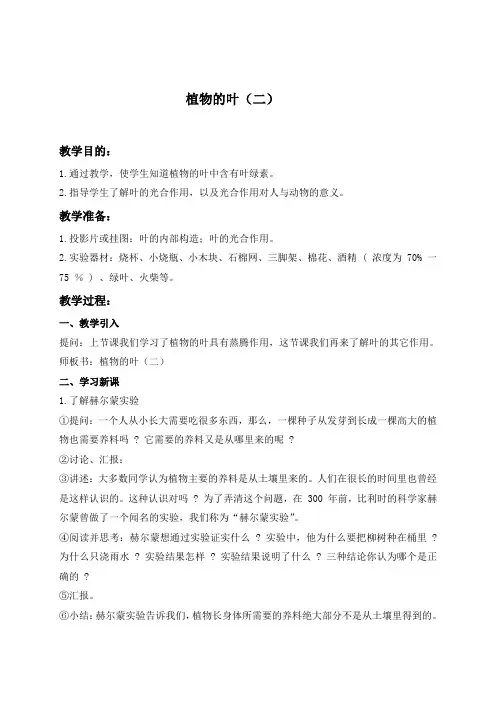 【青岛版】小学科学四年级上册《3植物的叶》教案 (4)