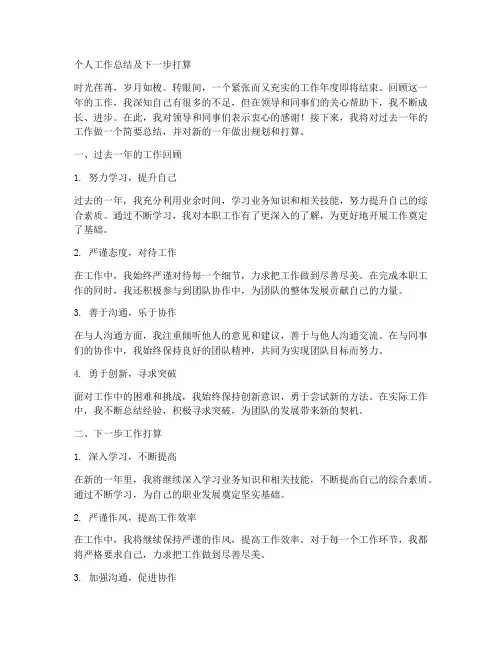 个人工作总结中下一步打算