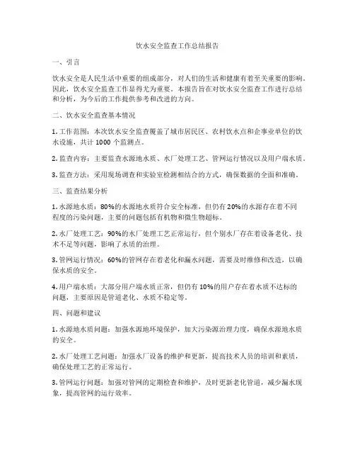 饮水安全监查工作总结报告