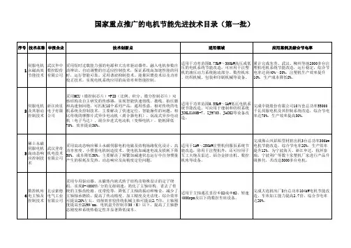 国家重点推广的电机节能先进技术目录(第一批)