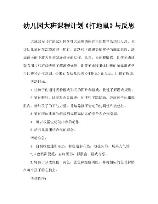 幼儿园大班教案《打地鼠》含反思