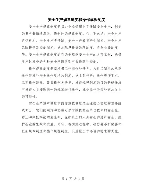 安全生产规章制度和操作规程制度