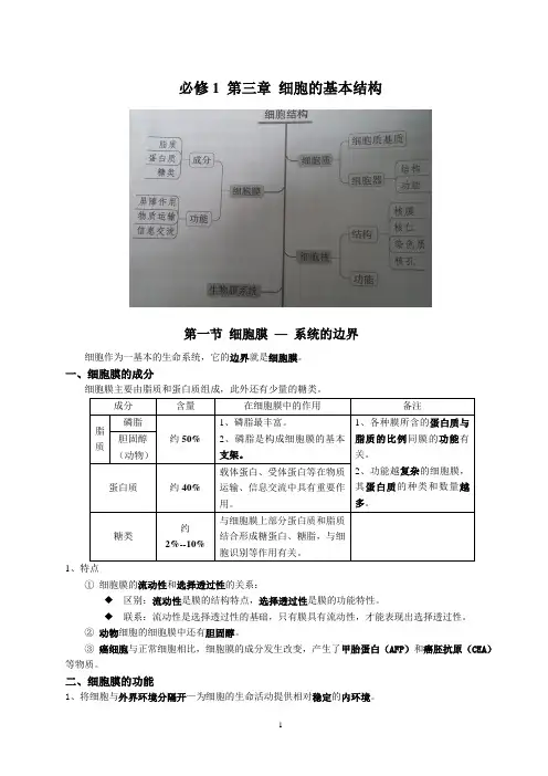 高中生物必修1 第3章 知识点