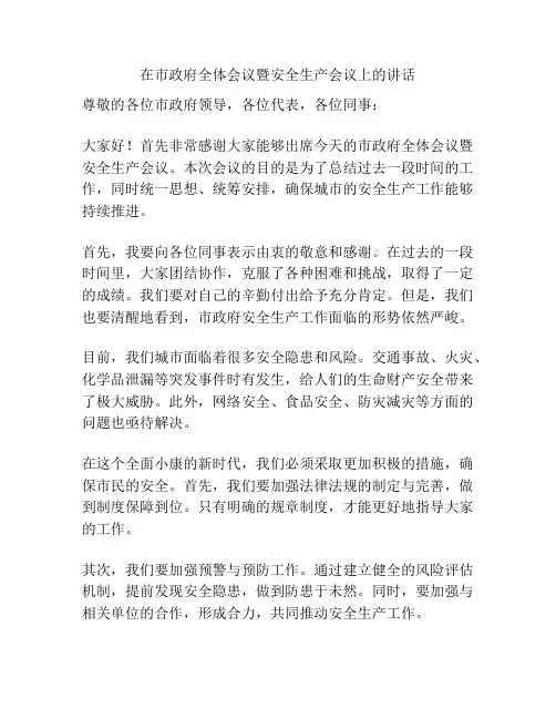 在市政府全体会议暨安全生产会议上的讲话