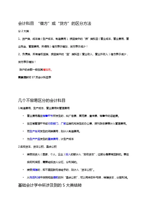 会计科目借方或贷方的区分方法