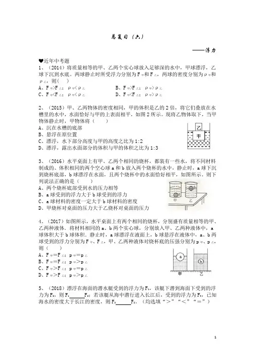 初三下 物理 总复习 浮力讲义+习题+教案