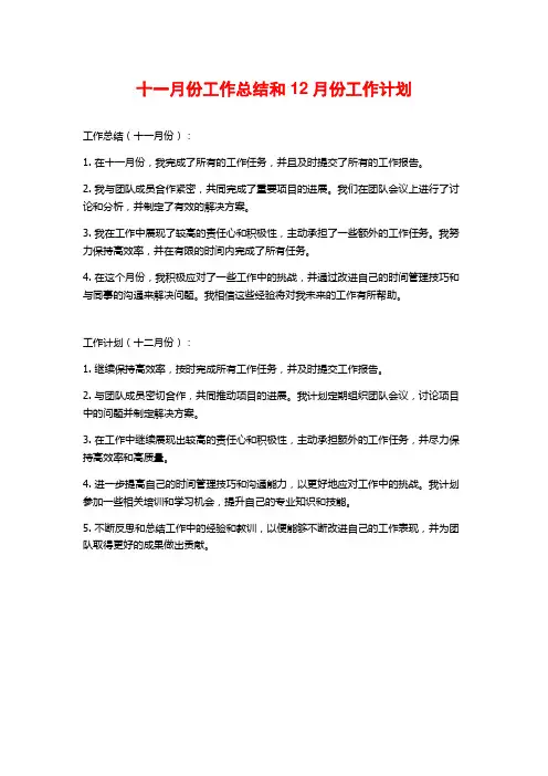 十一月份工作总结和12月份工作计划