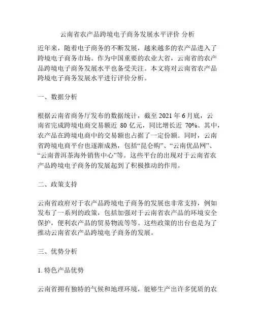 云南省农产品跨境电子商务发展水平评价 分析