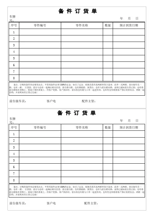备件订货单