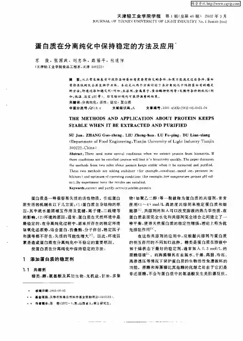蛋白质在分离纯化中保持稳定的方法及应用