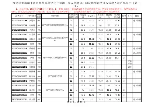 2013春南平市属事业单位公开招聘工作人员笔试、面试成绩合格进入体检人员名单公示(第一场)