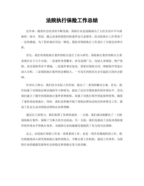 法院执行保险工作总结