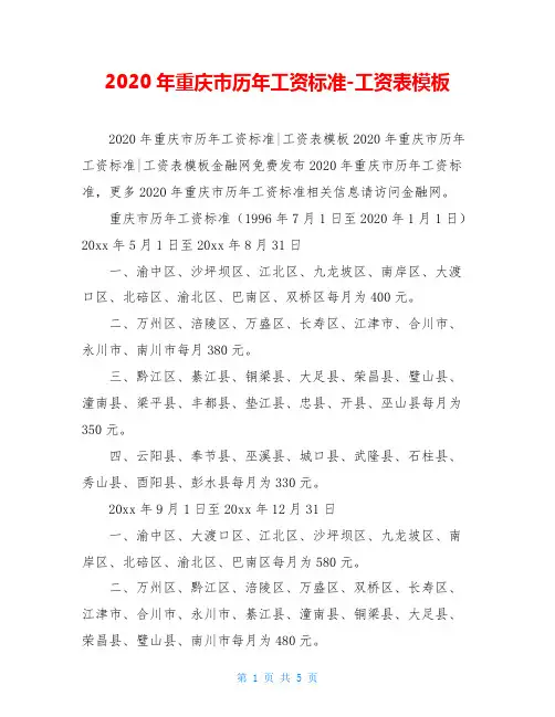 2020年重庆市历年工资标准-工资表模板