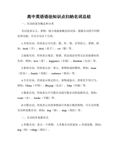 高中英语语法知识点归纳名词总结
