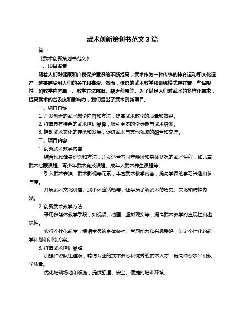 武术创新策划书范文3篇