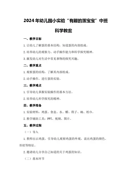 2024年幼儿园小实验“有趣的蛋宝宝”中班科学 教案