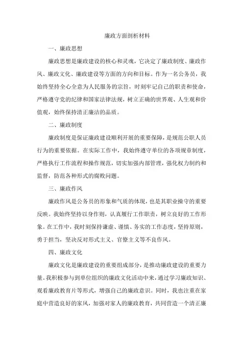 廉政方面剖析材料