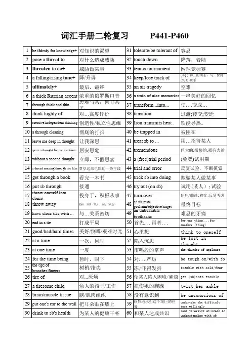 2021届维克多高考英语词汇手册二轮复习词组检测练习P441-460