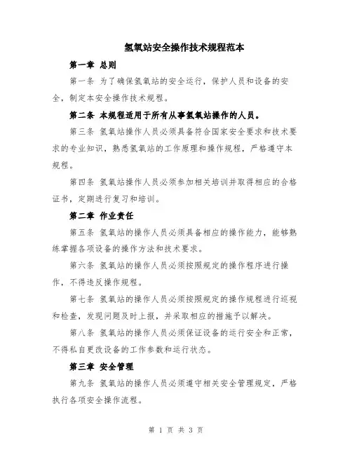 氢氧站安全操作技术规程范本