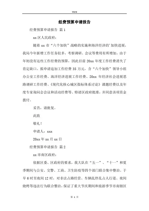 经费预算申请报告