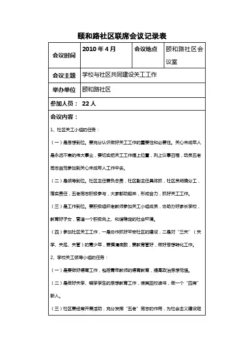 颐和路社区2010年联席会议记录