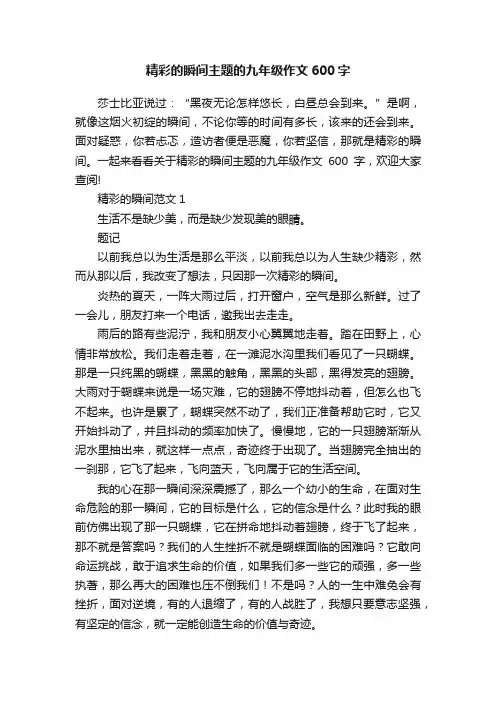 精彩的瞬间主题的九年级作文600字