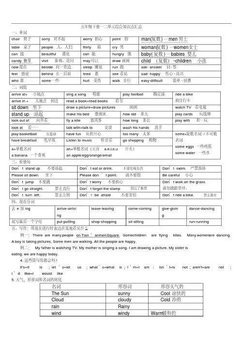 小学英语冀教版五年级下册知识点汇总