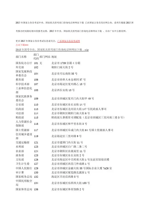 国考中央国家机关招考部门咨询电话和网站下载