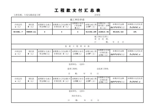 工程款支付汇总表