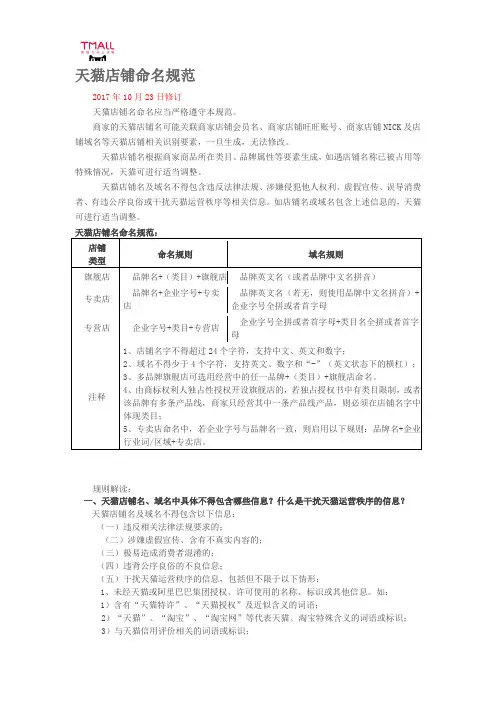 天猫店铺命名规范