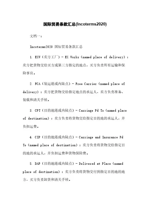 国际贸易条款汇总(Incoterms@2020)