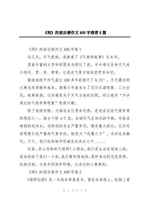《洞》的读后感作文400字推荐5篇