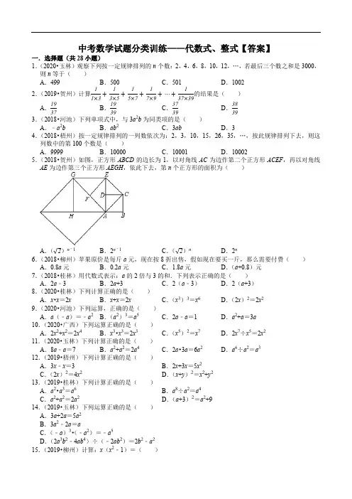 中考数学试题分类训练——代数式、整式(含解析)