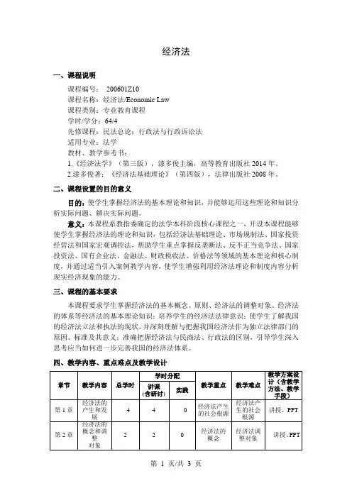 《经济法》教学大纲