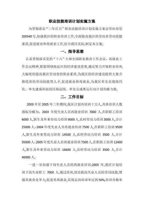职业技能培训计划实施方案