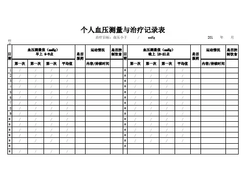 个人血压测量与治疗记录表