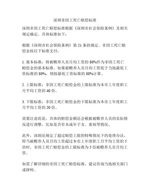 深圳非因工死亡赔偿标准