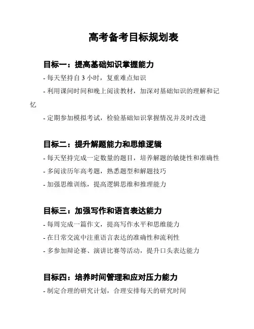 高考备考目标规划表