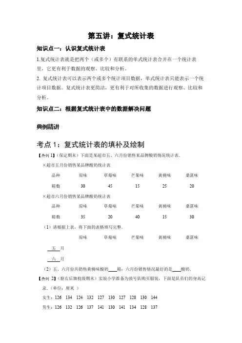 人教版春季三年级 第五讲 复式统计表 基础版-教培星球