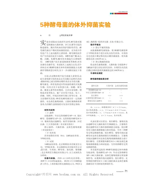 5种酵母菌的体外抑菌实验 