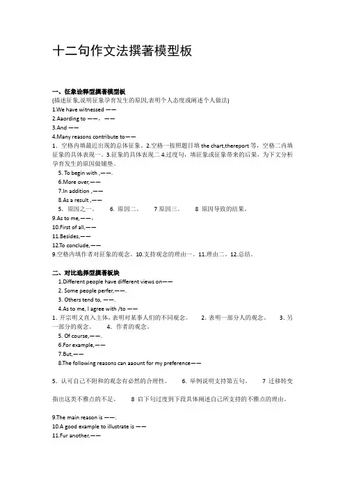 英语四、六级十二句作文法模板