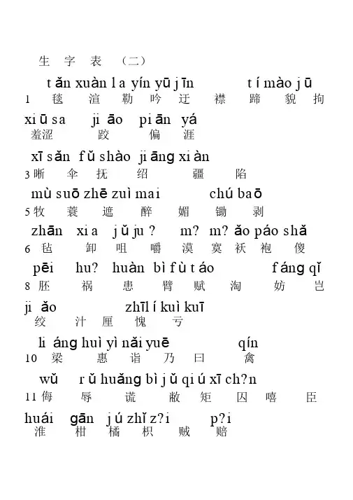 人教版语文五年级下册生字表二(带拼音)