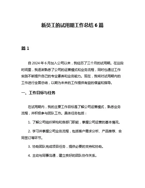 新员工的试用期工作总结6篇